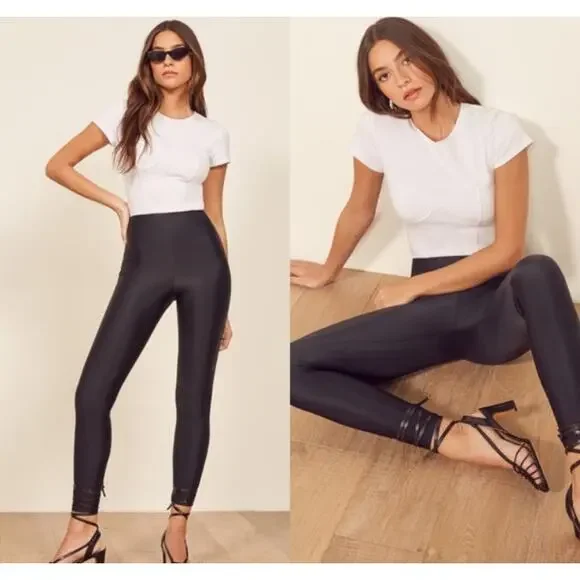 Reformation Skye Black Shiny Coated Legging Womens Medium